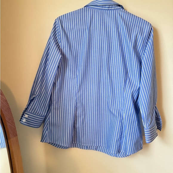 Anne Klein Blue and White Pinstripe Dress Shirt - Picture 4 of 5